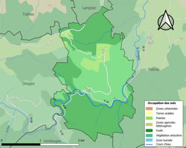 Carte en couleurs des infrastructures et de l'occupation des sols de la commune.