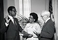 Thomas is sworn in as Assistant Secretary of Education for the Office for Civil Rights in 1981 441-G-81-136-10 Bell Swears in Clarence Thomas (cropped).jpg