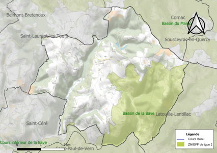 Carte des ZNIEFF de type 2 sur la commune.