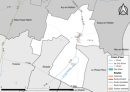 Carte en couleur présentant le réseau hydrographique de la commune