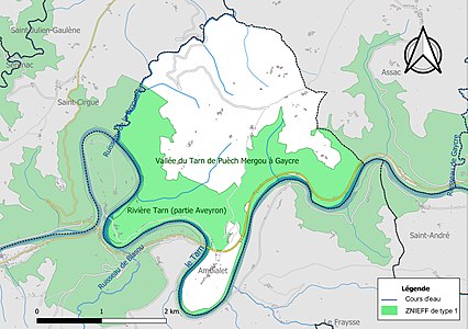 Carte des ZNIEFF de type 1 sur la commune.