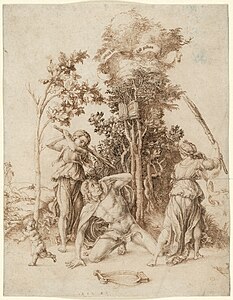 De dood van Orpheus (1494), inkttekening, Albrecht Dürer, Hamburger Kunsthalle