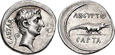 28 BC, with a crocodile (allegory of Egypt).