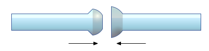 Uniones de vidrio esmerilado tipo bola (izquierda) y cavidad (derecha). Las superficies de vidrio esmerilado se muestran con sombreado. Al unir ambas piezas, siguiendo la dirección de las flechas, quedan unidas. Por lo general se aplica algo de grasa a ambas superficies de vidrio.