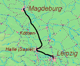 Spoorlijn Maagdenburg - Leipzig op de kaart