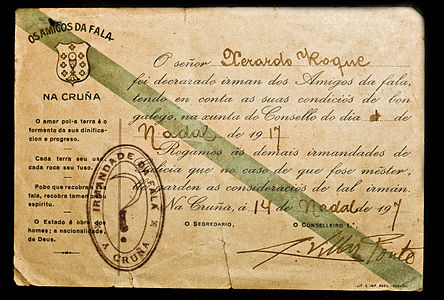 Carné das Irmandades da Fala asinado por A. Villar Ponte.