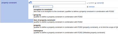 "entity suggestion from constraint definition" (of properties as qualifiers)