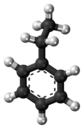 Ball-and-stick model of the ethylbenzene molecule