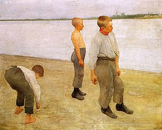 Băieți aruncând pietricele în râu (1890)