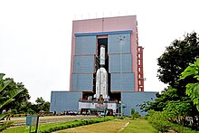 ISRO Vehicle assembly building at the rocket launch station at Sriharikota, north of Chennai GSLV F11- Vehicle being moved from Solid Stage Assembly Building at SDSC SHAR.jpg