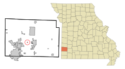 布魯克林海茨在賈斯珀縣及密蘇里州的位置（以紅色標示）