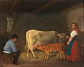 Calf in the Barn with Farmer and his Wife (1867)