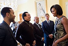 Berry Gordy with John Legend, Smokey Robinson, and First Lady Michelle Obama at the White House in 2011. John Legend, Smokey Robinson, Berry Gordy, and Bob Santelli meet with Michelle Obama, 2011.jpg