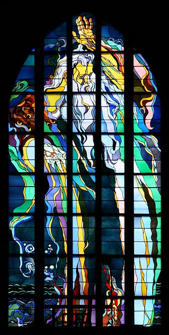 English: Stained glass window made by Stanisła...