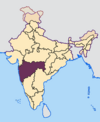 Map showing Maharashtra (purple) in India.