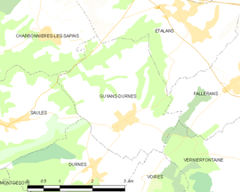 Mapa obce Guyans-Durnes