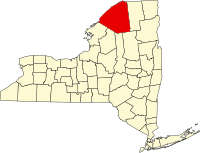 Map of Njujork highlighting St. Lawrence County