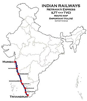 Netravati Express (LTT-TVC) Route map.jpg