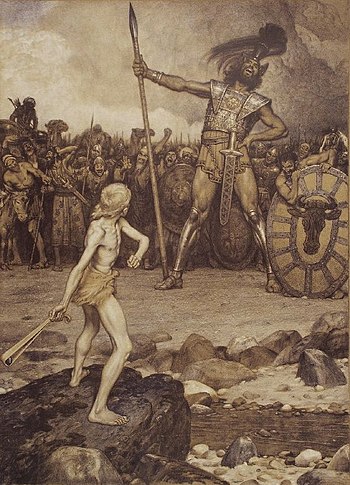David and Goliath, a colour lithograph by Osma...