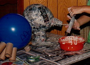 English: A Papier-mâché project in progress.