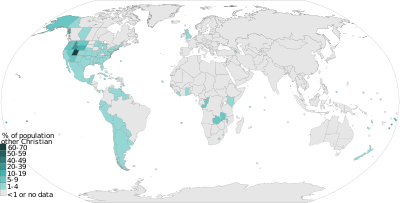 Distribution of other Christians Percent of Other Christians by Country-Pew Research 2011.svg