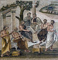 Aristotle spent some 20 years at Plato's academy in Athens. Plato's Academy mosaic from Pompeii.jpg