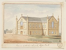 The first St Mary's, Hyde Park, 1840s Roman Catholic Church, Hyde Park, Sydney.jpg