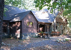 The dining lodge at Sam A. Baker State Park wa...