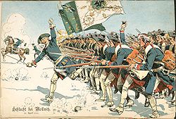 Porosz gyalogság a mollwitzi csatában egy 19. századi ábrázoláson