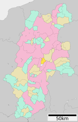 Shimosuwas läge i Nagano prefektur      Städer      Landskommuner