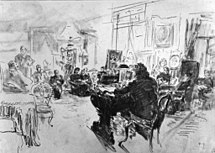 Repin: Vladimir Solovjov tijdens het voorlezen in de salon van Varvara Üxküll von Gyllenband
