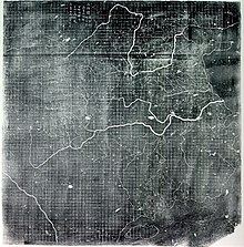 The Yu Ji Tu, or Map of the Tracks of Yu Gong, carved into stone in 1137, located in the Stele Forest of Xi'an. This 3 ft (0.91 m) squared map features a graduated scale of 100 li for each rectangular grid. China's coastline and river systems are clearly defined and precisely pinpointed on the map. Yu Gong is in reference to the Chinese deity described in the geographical chapter of the Classic of History, dated 5th century BC. Song Dynasty Map.JPG
