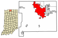 Location of South Bend in St. Joseph County, Indiana