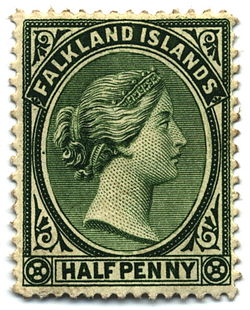 בול מאיי פוקלנד שערכו הנקוב חצי פני, משנת 1891