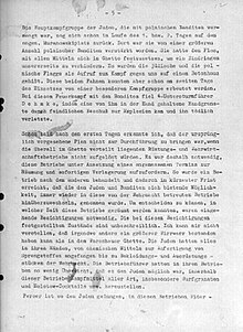 Page 5 of Stroop Report describing German fight against "Juden mit polnischen Banditen" - "Jews with Polish bandits". Strp012 Jurgen Stroop report p5.jpg