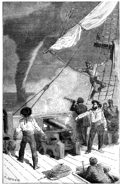 SAILORS FIRING AT A WATERSPOUT.