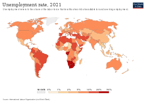 Динаміка рівня безробіття з грудня 2018 року і по березень 2020 рівень безробіття в світі не перевищував 6%. У квітні 2020 року показник зріс до 14%. В наступні місяці показник зменшувався і в листопаді 2020 року склав близько 7%. На сьогодні показник рівня безробіття становить 6,7%.