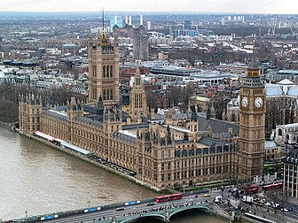 Le palais de Westminster à Londres, où siègent la Chambre des communes et la Chambre des lords du Royaume-Uni. (définition réelle 1 024 × 768*)