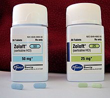 Sertraline (Zoloft) is used primarily to treat major depression in adults. Zoloft bottles.jpg