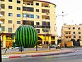 Watermelon sculpture at a roundabout in Jenin, Palestine (January 2021)