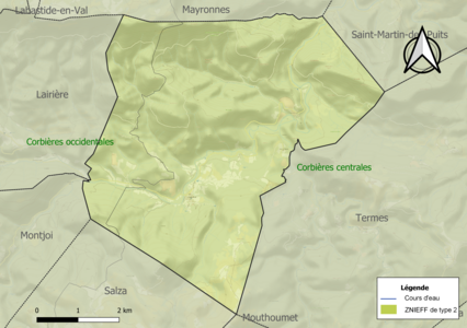 Carte des ZNIEFF de type 2 sur la commune.