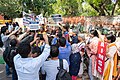 Leaders of different women's organisations talking to the reporters at 2023 Indian wrestlers' protest