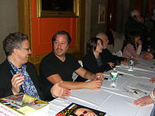 Haspiel at the 2012 Comic New York symposium at Columbia University. Sitting with Haspiel are (left to right) Danny Fingeroth, Miss Lasko-Gross, Al Jaffee and Tracy White. 3.24.12ComicNewYorkByLuigiNovi13.jpg