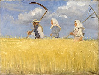 Les Moissonneurs, huile sur toile d'Anna Ancher (1905, musée de Skagen). (définition réelle 3 700 × 2 824)