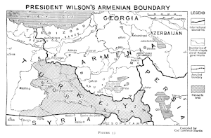 Sevr Antlaşması ile kurulması öngörülmüş büyük Ermeni devleti için Amerikan başkanı Woodrow Wilson'ın belirlediği batı sınırı, 1920.
