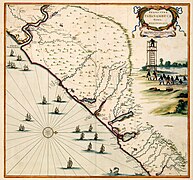 Carte de Pernambouc Sud datant d'entre 1630 et 1654. Atlas van der Hagen (nl), Bibliothèque royale (Pays-Bas).