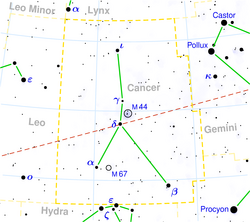 Asellus Australis är den centrala stjärnan i Kräftan.