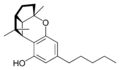 Chemická struktura kanabicyklolu.