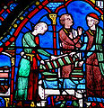 Cathédrale de Chartres, vitrail de l'Histoire de saint Jacques le Majeur : Drapiers.