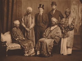 The Dreadnought hoaxers in Abyssinian costume Dreadnought hoax larger photo (cropped).png